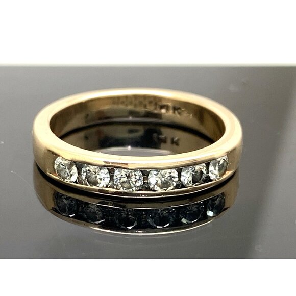 Women's Wedding Band Diamond 0.10ctw 14k Yellow Gold Stackable Ring Size 6 - Picture 1 of 14